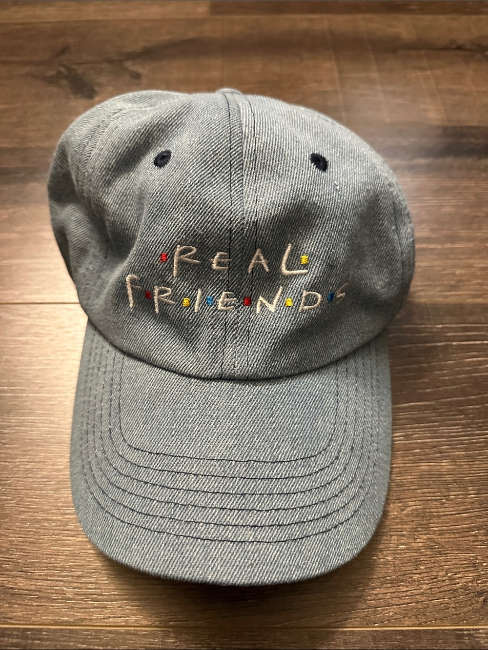 Casual Gray 'Real Friends' Embroidered Baseball Cap